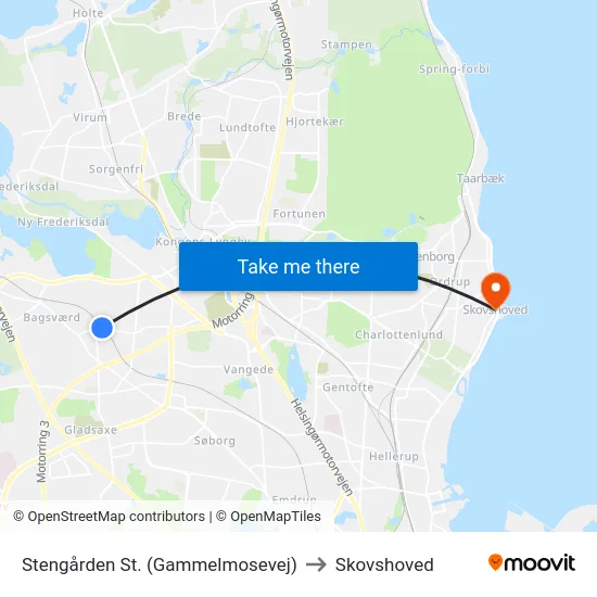 Stengården St. (Gammelmosevej) to Skovshoved map