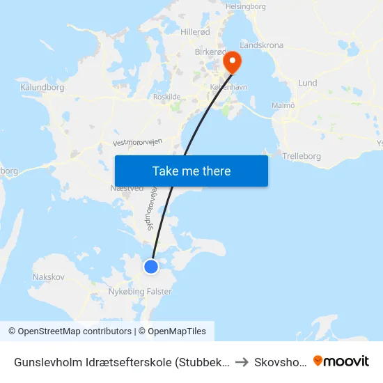 Gunslevholm Idrætsefterskole (Stubbekøbingvej) to Skovshoved map