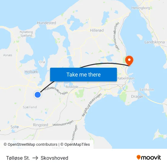 Tølløse St. to Skovshoved map