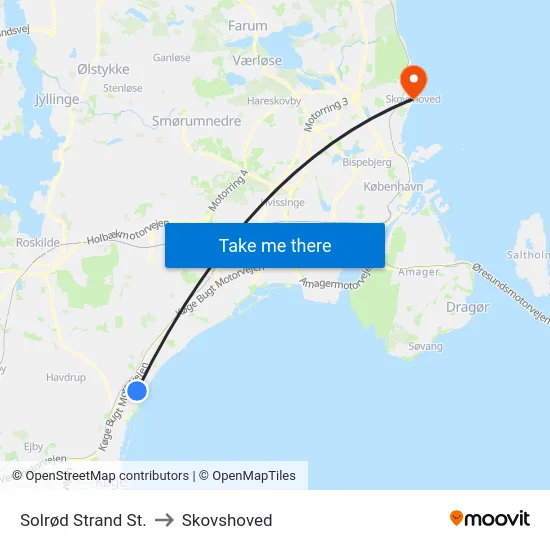 Solrød Strand St. to Skovshoved map
