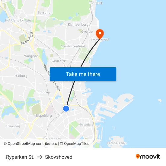 Ryparken St. to Skovshoved map