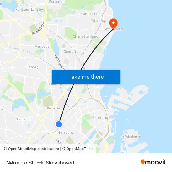 Nørrebro St. to Skovshoved map