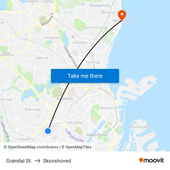 Grøndal St. to Skovshoved map