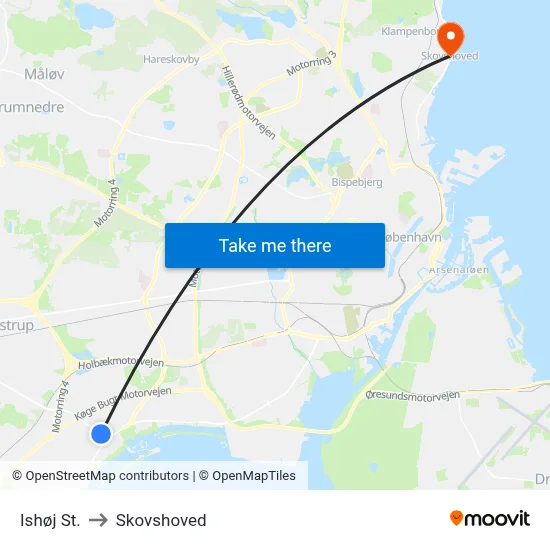 Ishøj St. to Skovshoved map