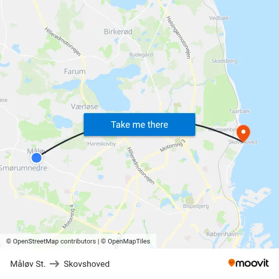 Måløv St. to Skovshoved map
