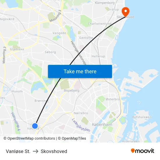 Vanløse St. to Skovshoved map
