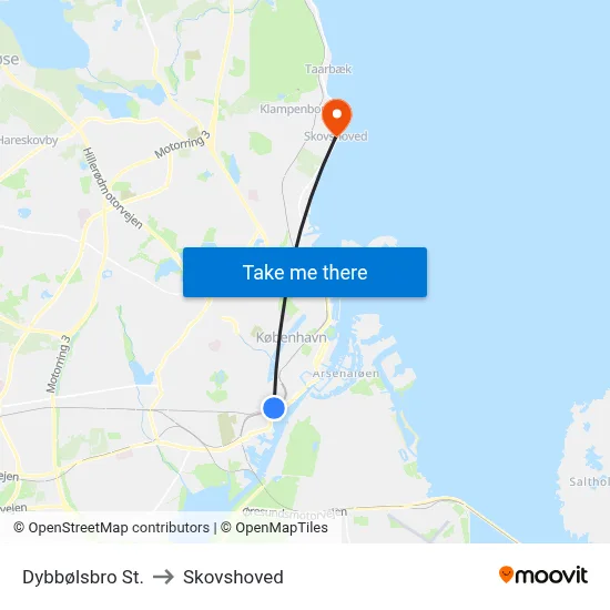 Dybbølsbro St. to Skovshoved map