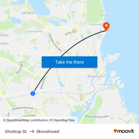 Glostrup St. to Skovshoved map