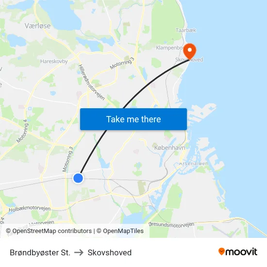 Brøndbyøster St. to Skovshoved map