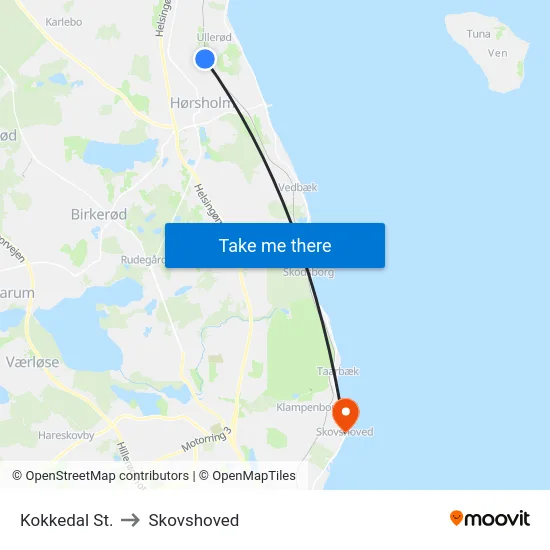 Kokkedal St. to Skovshoved map