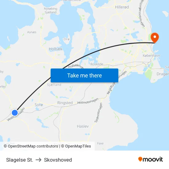 Slagelse St. to Skovshoved map