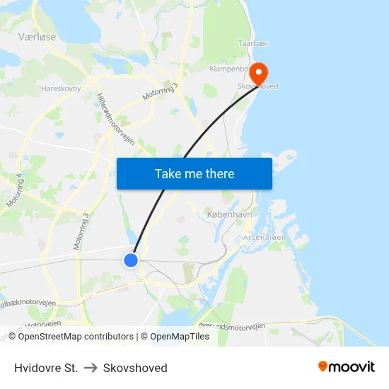 Hvidovre St. to Skovshoved map