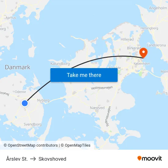 Årslev St. to Skovshoved map