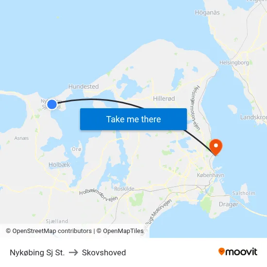 Nykøbing Sj St. to Skovshoved map
