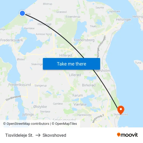 Tisvildeleje St. to Skovshoved map