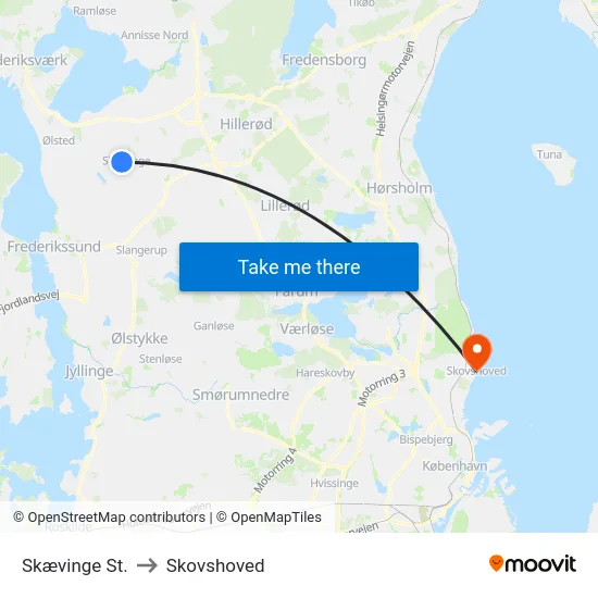 Skævinge St. to Skovshoved map