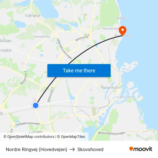 Nordre Ringvej (Hovedvejen) to Skovshoved map