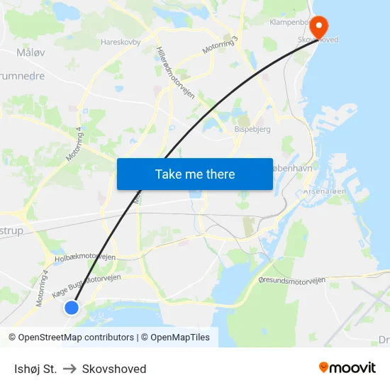 Ishøj St. to Skovshoved map