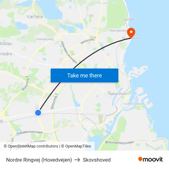 Nordre Ringvej (Hovedvejen) to Skovshoved map