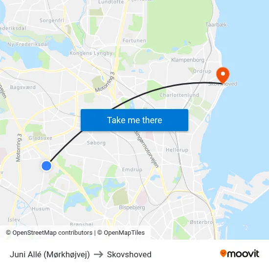 Juni Allé (Mørkhøjvej) to Skovshoved map