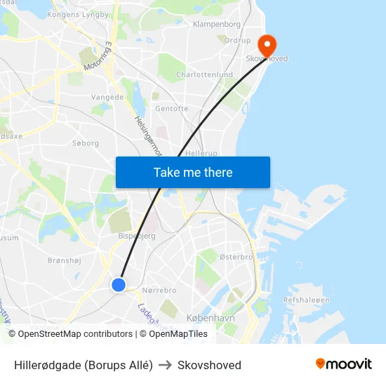 Hillerødgade (Borups Allé) to Skovshoved map