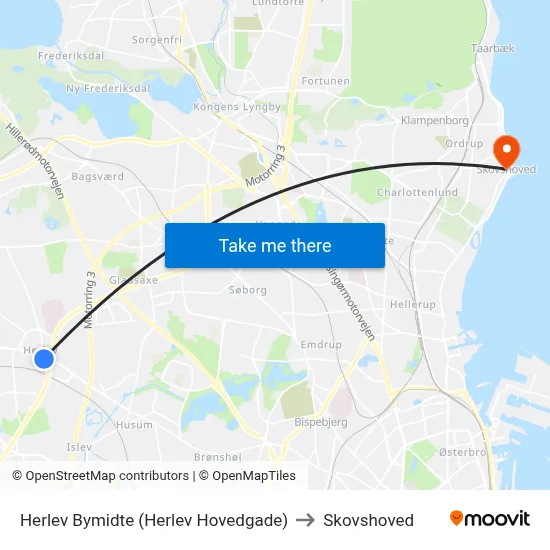 Herlev Bymidte (Herlev Hovedgade) to Skovshoved map