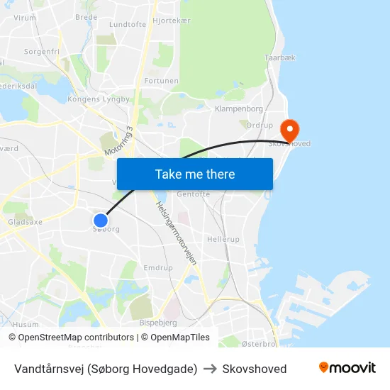Vandtårnsvej (Søborg Hovedgade) to Skovshoved map