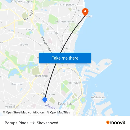Borups Plads to Skovshoved map