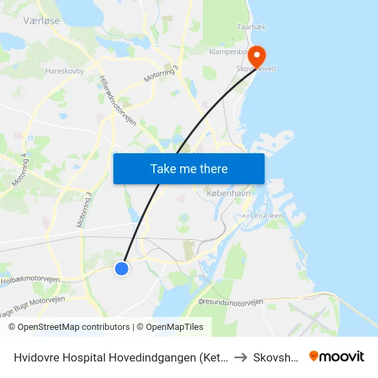 Hvidovre Hospital Hovedindgangen (Kettegård Allé) to Skovshoved map