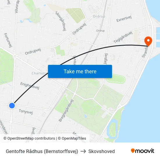 Gentofte Rådhus (Bernstorffsvej) to Skovshoved map