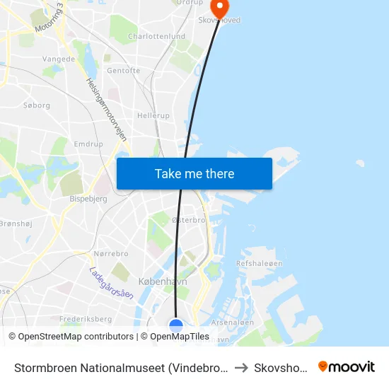 Stormbroen Nationalmuseet (Vindebrogade) to Skovshoved map