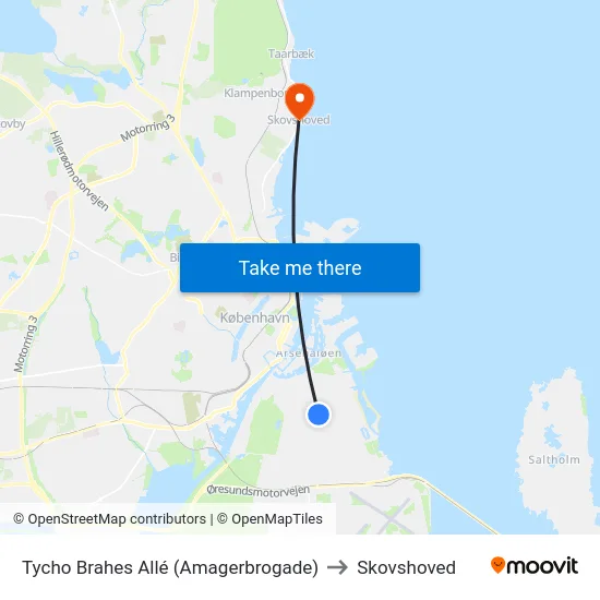 Tycho Brahes Allé (Amagerbrogade) to Skovshoved map