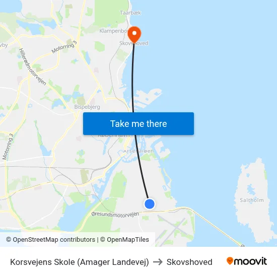 Korsvejens Skole (Amager Landevej) to Skovshoved map