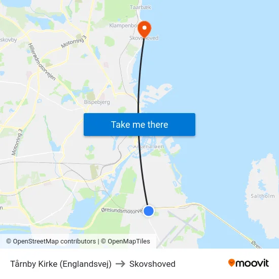 Tårnby Kirke (Englandsvej) to Skovshoved map