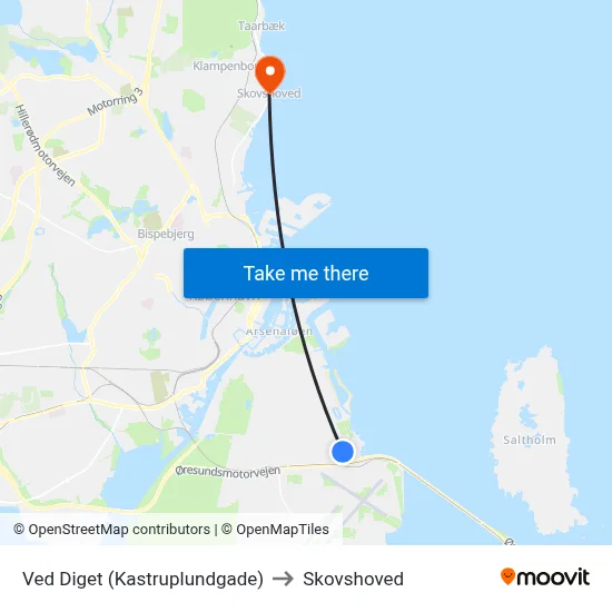 Ved Diget (Kastruplundgade) to Skovshoved map