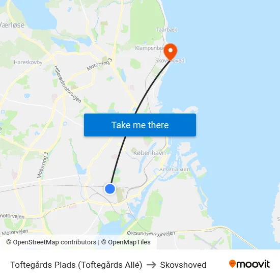 Toftegårds Plads (Toftegårds Allé) to Skovshoved map
