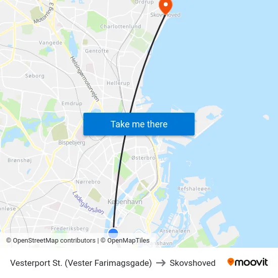 Vesterport St. (Vester Farimagsgade) to Skovshoved map