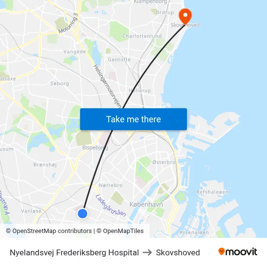 Nyelandsvej Frederiksberg Hospital to Skovshoved map