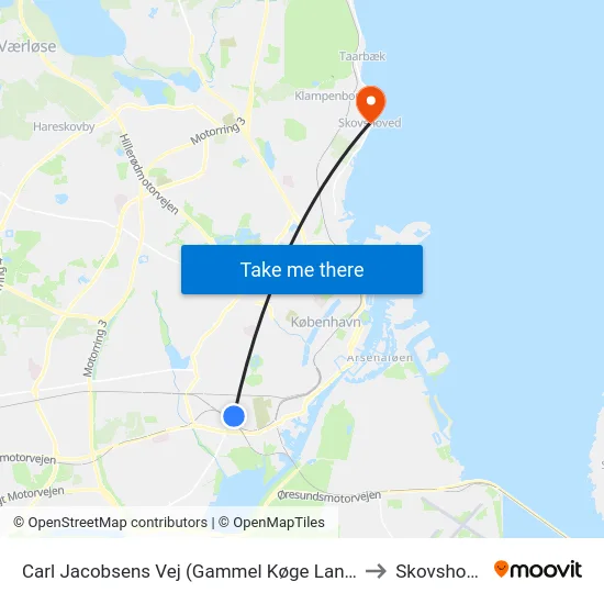 Carl Jacobsens Vej (Gammel Køge Landevej) to Skovshoved map