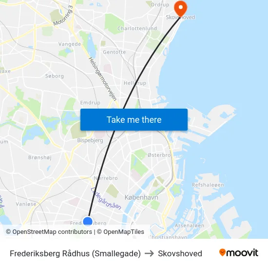 Frederiksberg Rådhus (Smallegade) to Skovshoved map