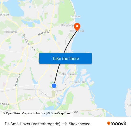 De Små Haver (Vesterbrogade) to Skovshoved map