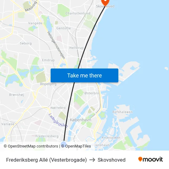Frederiksberg Allé (Vesterbrogade) to Skovshoved map