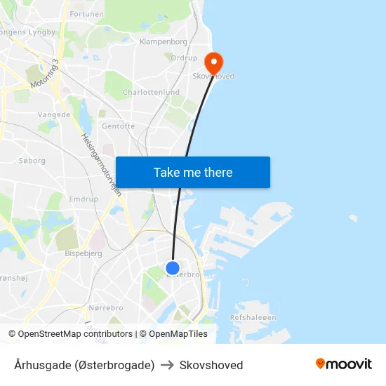 Århusgade (Østerbrogade) to Skovshoved map