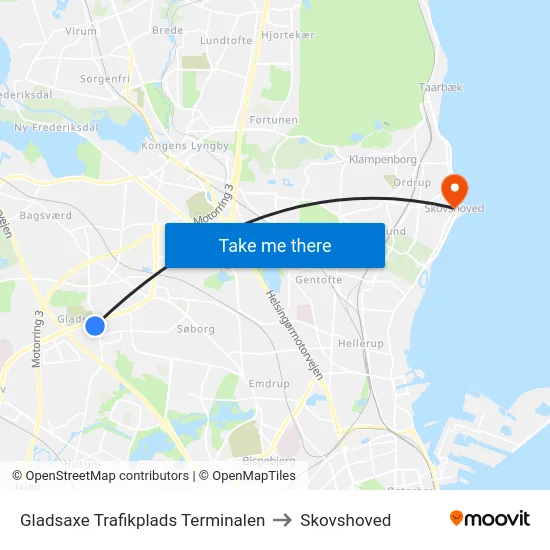 Gladsaxe Trafikplads Terminalen to Skovshoved map
