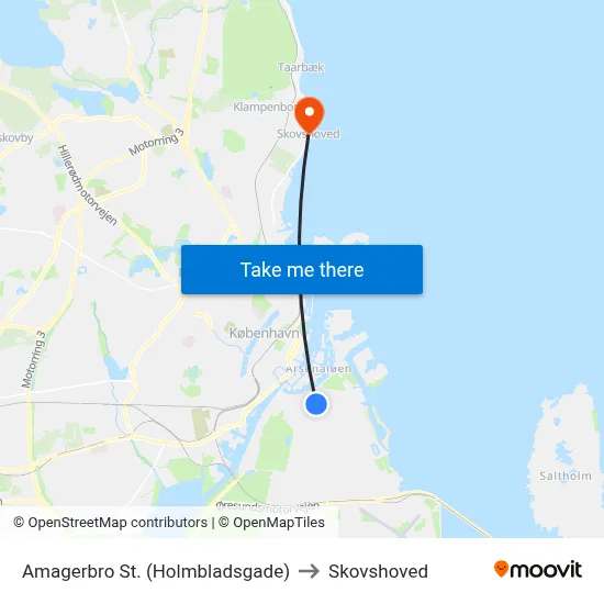 Amagerbro St. (Holmbladsgade) to Skovshoved map