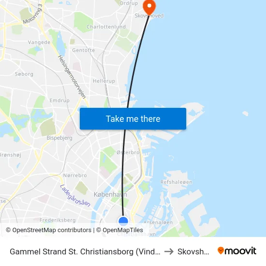 Gammel Strand St. Christiansborg (Vindebrogade) to Skovshoved map