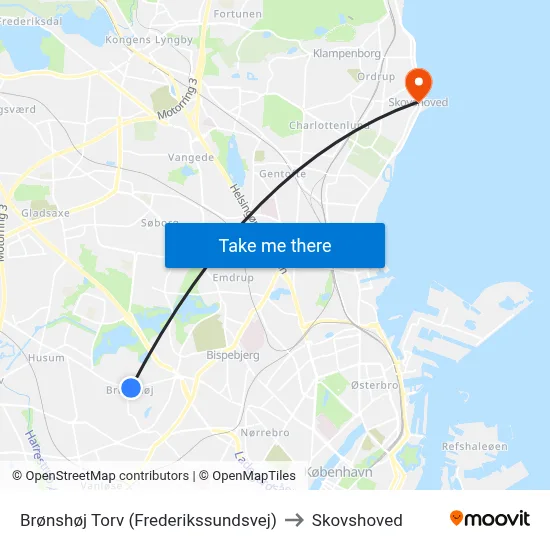Brønshøj Torv (Frederikssundsvej) to Skovshoved map