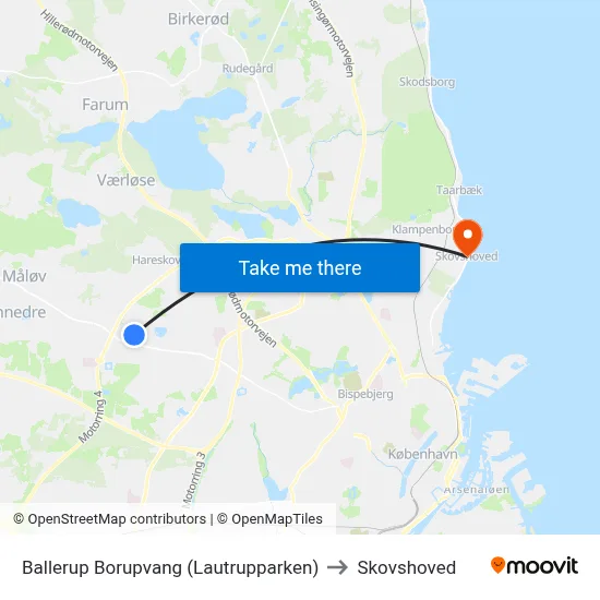 Ballerup Borupvang (Lautrupparken) to Skovshoved map