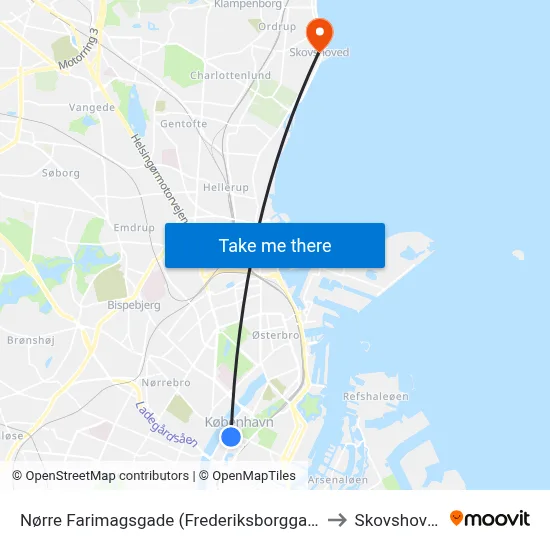 Nørre Farimagsgade (Frederiksborggade) to Skovshoved map