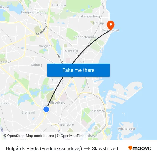 Hulgårds Plads (Frederikssundsvej) to Skovshoved map